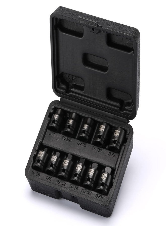 EMENTOL 11PCS 3/8" Drive Pipe Plug Socket Set, SAE, CR-MO, Tapered Male Square Drive- 3/16 Inch to 3/8 Inch, Chamfered Female Square Drive- 1/4 Inch to 3/8 Inch, 11 Pieces Set - Image 1